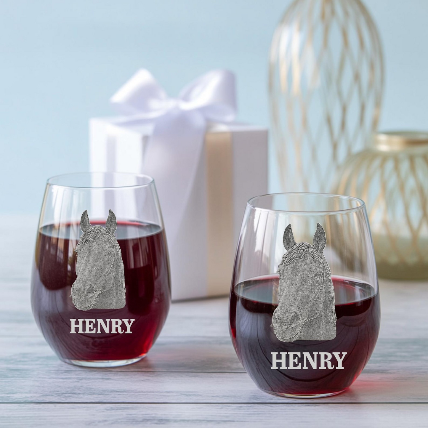 Custom Photo Horse Stemless Wine Glass | Personalized Horse Photo Stemless Wine Glass | Gift For Horse Lover