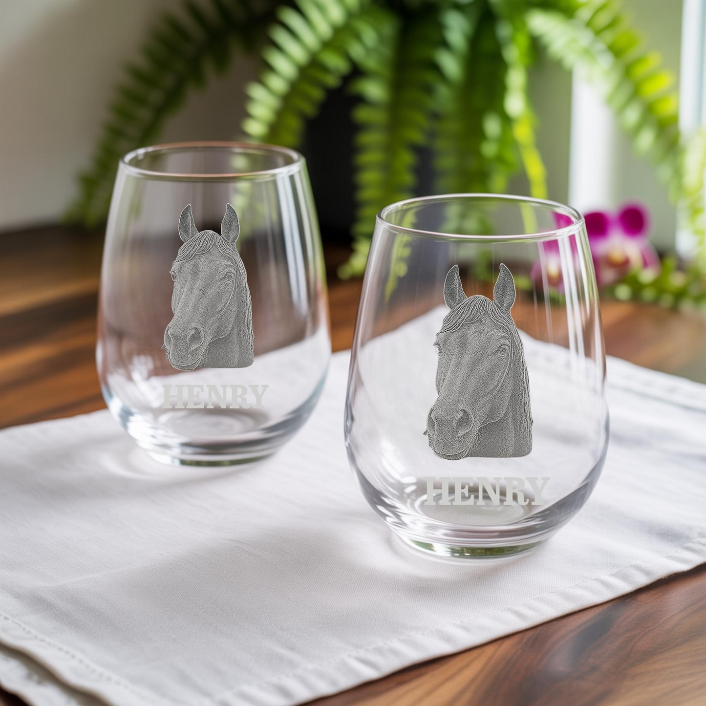 Custom Photo Horse Stemless Wine Glass | Personalized Horse Photo Stemless Wine Glass | Gift For Horse Lover