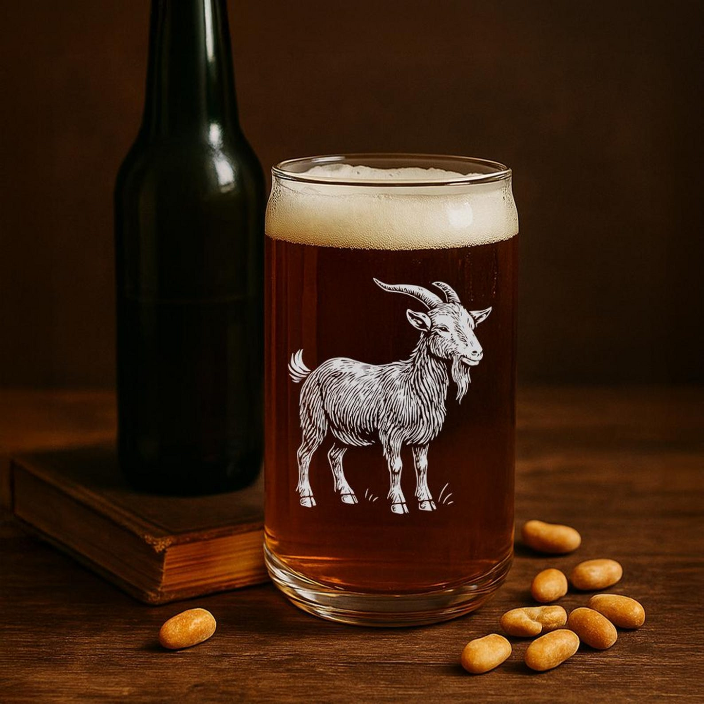 Goat Beer Can Glass | Etched Goat Silhouette Beer Can Glass | Gift for Animal Lovers