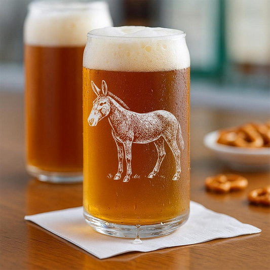 Mule Beer Can Glass | Etched Mule Silhouette Beer Can Glass | Gift for Animal Lovers