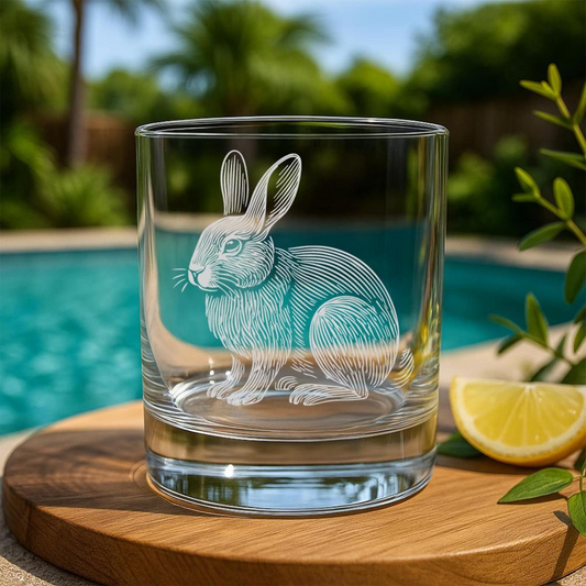 Rabbit Whiskey Glass | Etched Rabbit Silhouette Whiskey Glass | Gift For Animal Lovers | Farmhouse Cottage Bar Decor