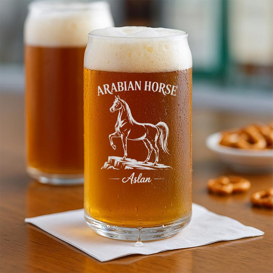Custom Name Arabian Horse Beer Can Glass | Etched Arabian Horse Sihouette Beer Can Glass | Gift for Horse Lovers