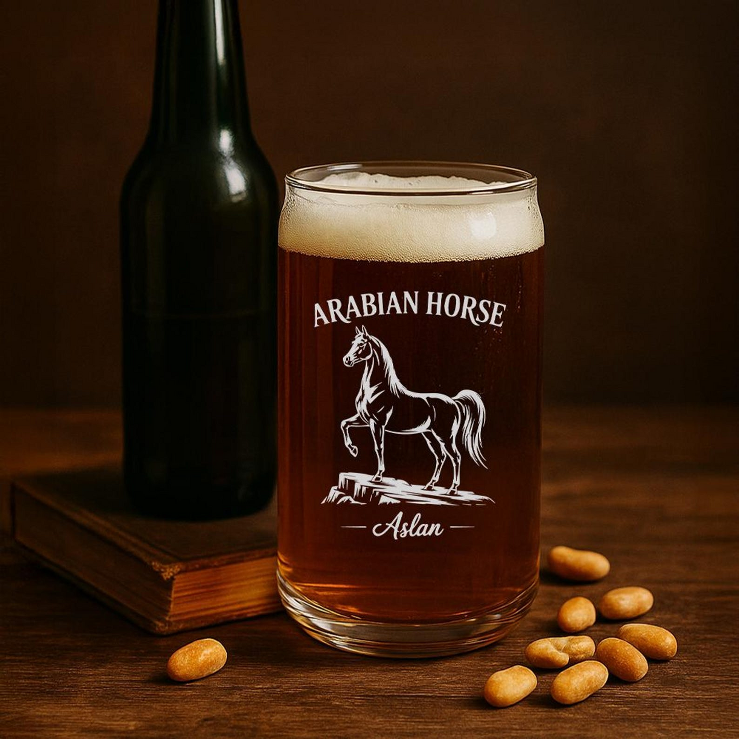 Custom Name Arabian Horse Beer Can Glass | Etched Arabian Horse Sihouette Beer Can Glass | Gift for Horse Lovers