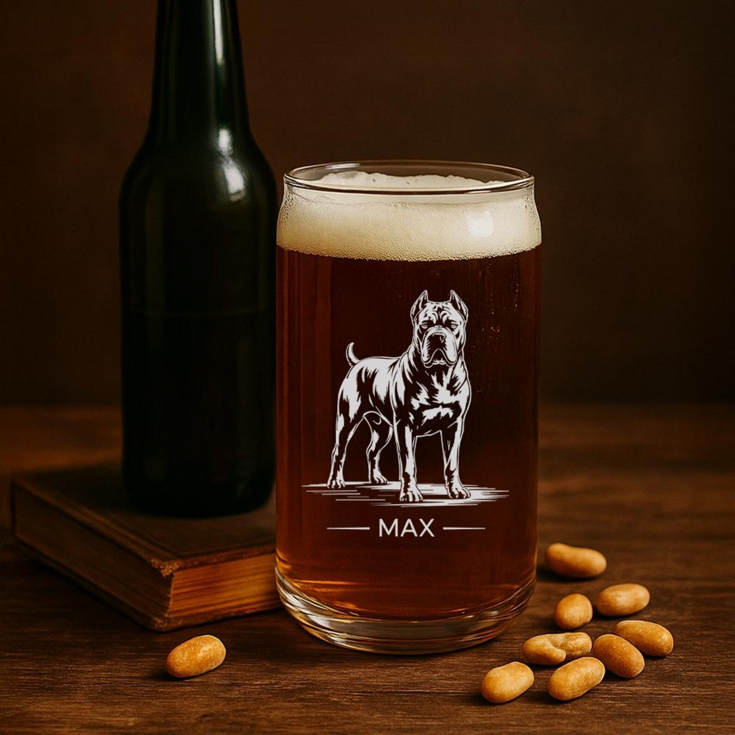 Custom Name Cane Corso Dog Beer Can Glass | Etched Cane Corso Dog Sihouette Beer Can Glass | Gift for Dog Lovers
