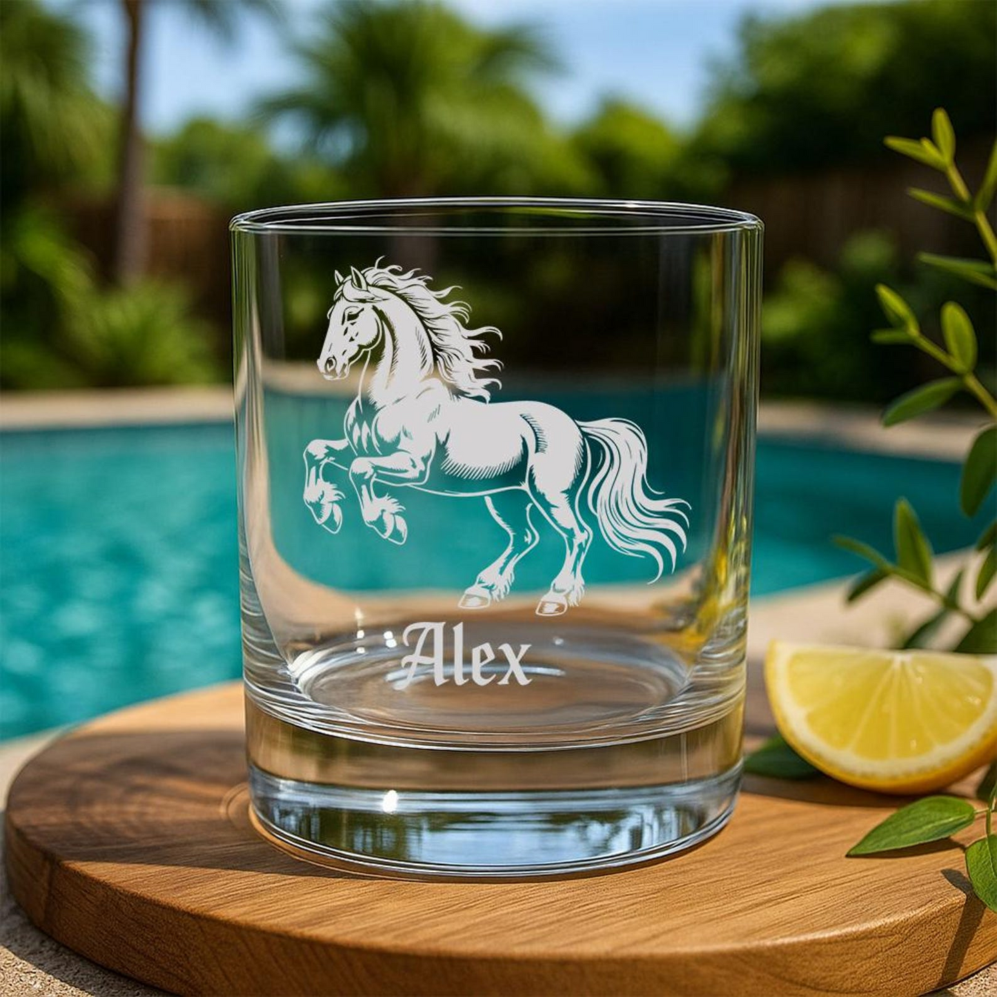 Custom Name Friesian Horse Whiskey Glass | Etched Friesian Horse Silhouette Whiskey Glass | Gift for Horse Lovers