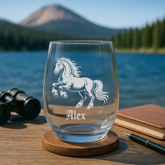 Custom Name Friesian Horse Beer Can Glass | Etched Friesian Horse Silhouette Beer Can Glass | Gift for Horse Lovers