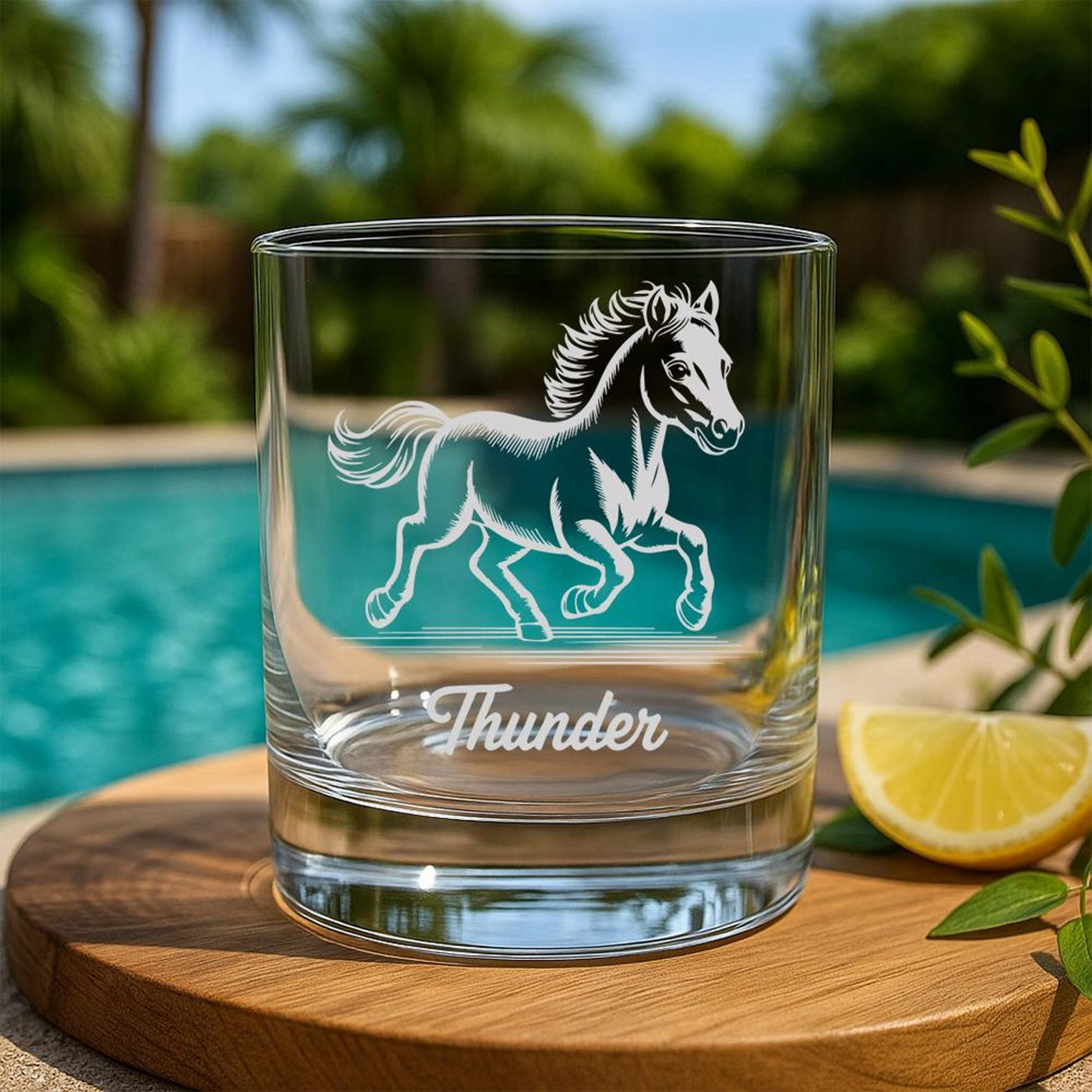 Custom Name Miniature Horse Whiskey Glass | Etched Miniature Horse Silhouette Whiskey Glass | Gift for Horse Lovers