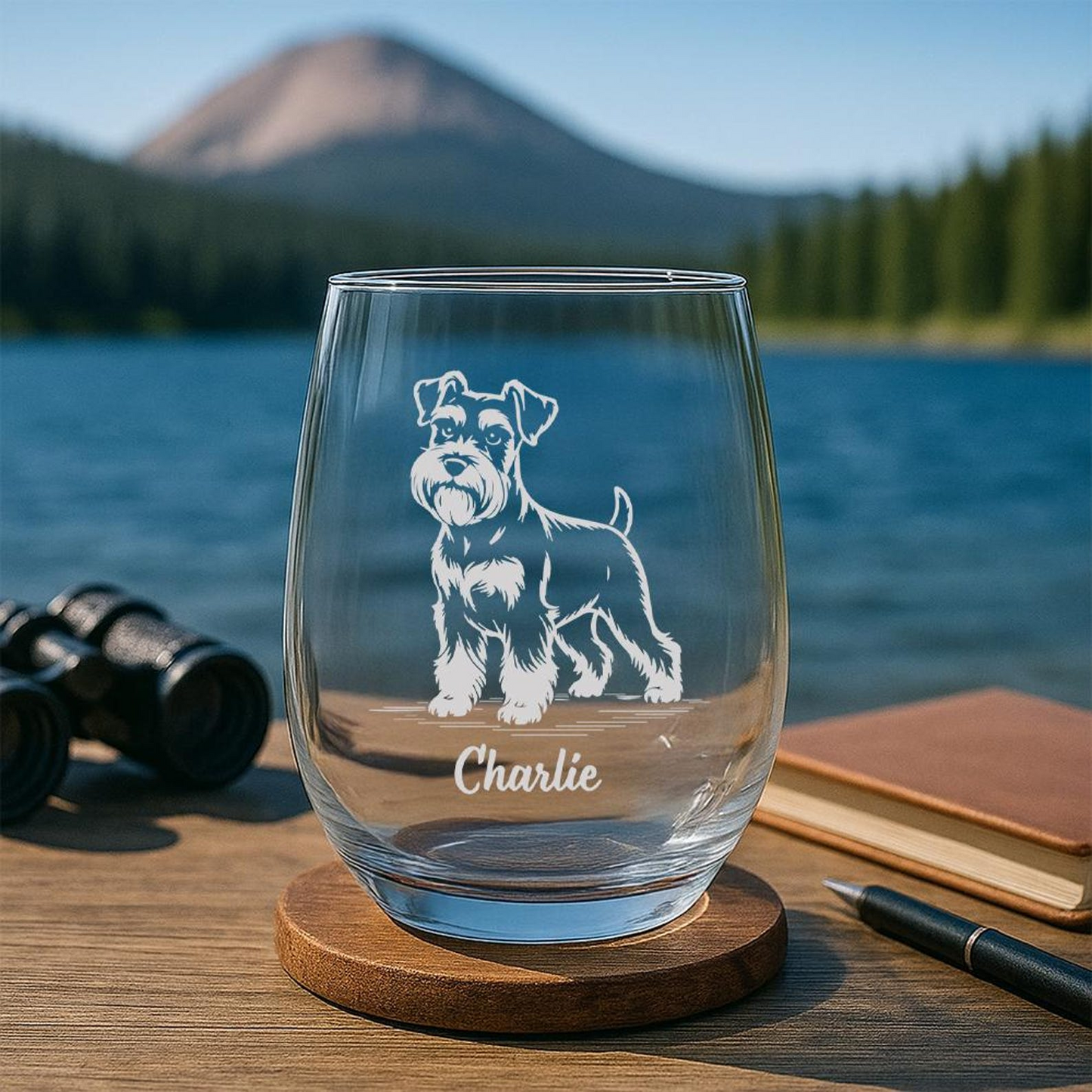 Custom Name Miniature Schnauzer Beer Can Glass | Etched Miniature Schnauzer Silhouette Beer Can Glass | Gift for Dog Lovers