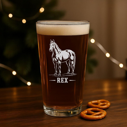 Custom Name Quarter Horse Pint Glass | Etched Quarter Horse Silhouette Beer Glaass | Gift For Horse Lovers