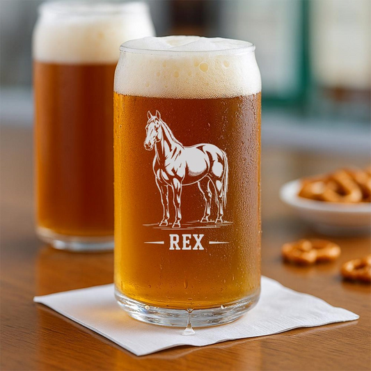 Custom Name Quarter Horse  Beer Can Glass | Etched Quarter Horse Sihouette Beer Can Glass | Gift for Horse Lovers