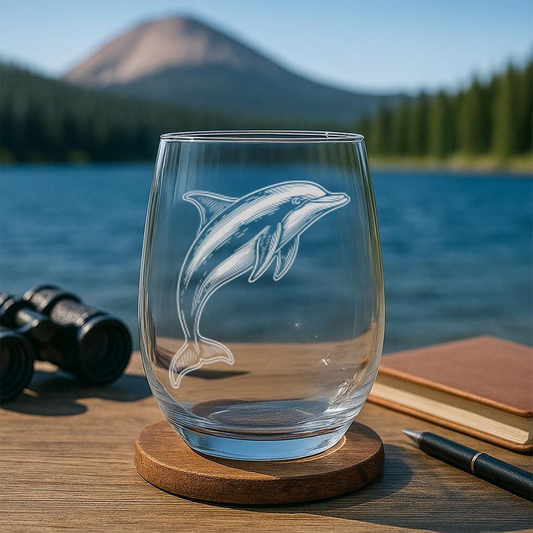 Dolphin Beer Can Glass | Etched Dolphin Silhouette Beer Can Glass | Gift for Ocean Lovers
