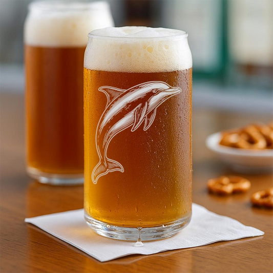 Dolphin Beer Can Glass | Etched Dolphin Sihouette Beer Can Glass | Gift for Ocean Lovers