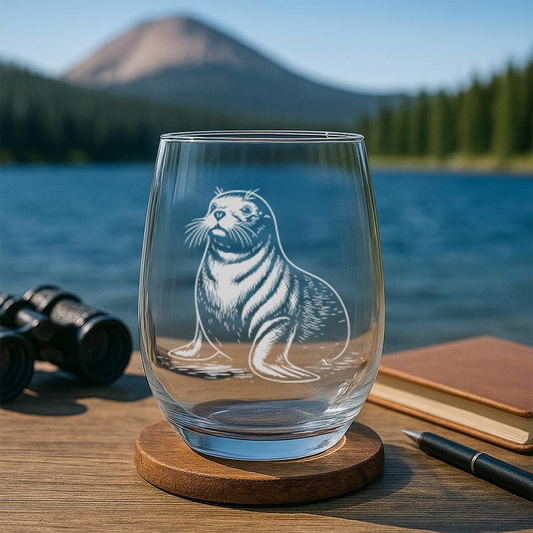 Seal Beer Can Glass | Etched Seal Silhouette Beer Can Glass | Gift for Ocean Lovers