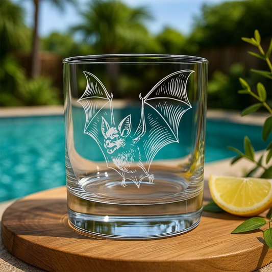 Bat Whiskey Glass | Etched Bat Silhouette Whiskey Glass | Gift for Animal Lovers | Woodland Animal Fans