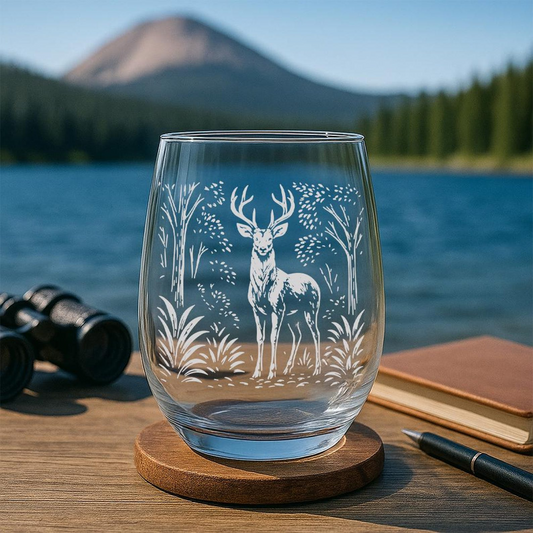 Deer Beer Can Glass | Etched Deer Silhouette Beer Can Glass | Gift for Animal Lovers