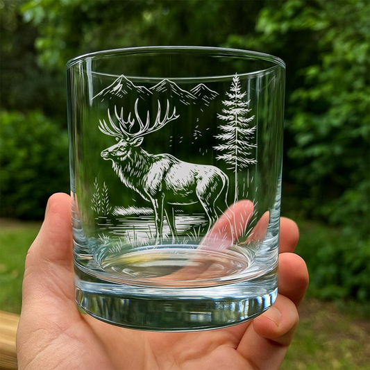 Elk Whiskey Glass | Etched Elk Silhouette Whiskey Glass | Gift For Animal Lovers | Farmhouse Cottage Bar Decor