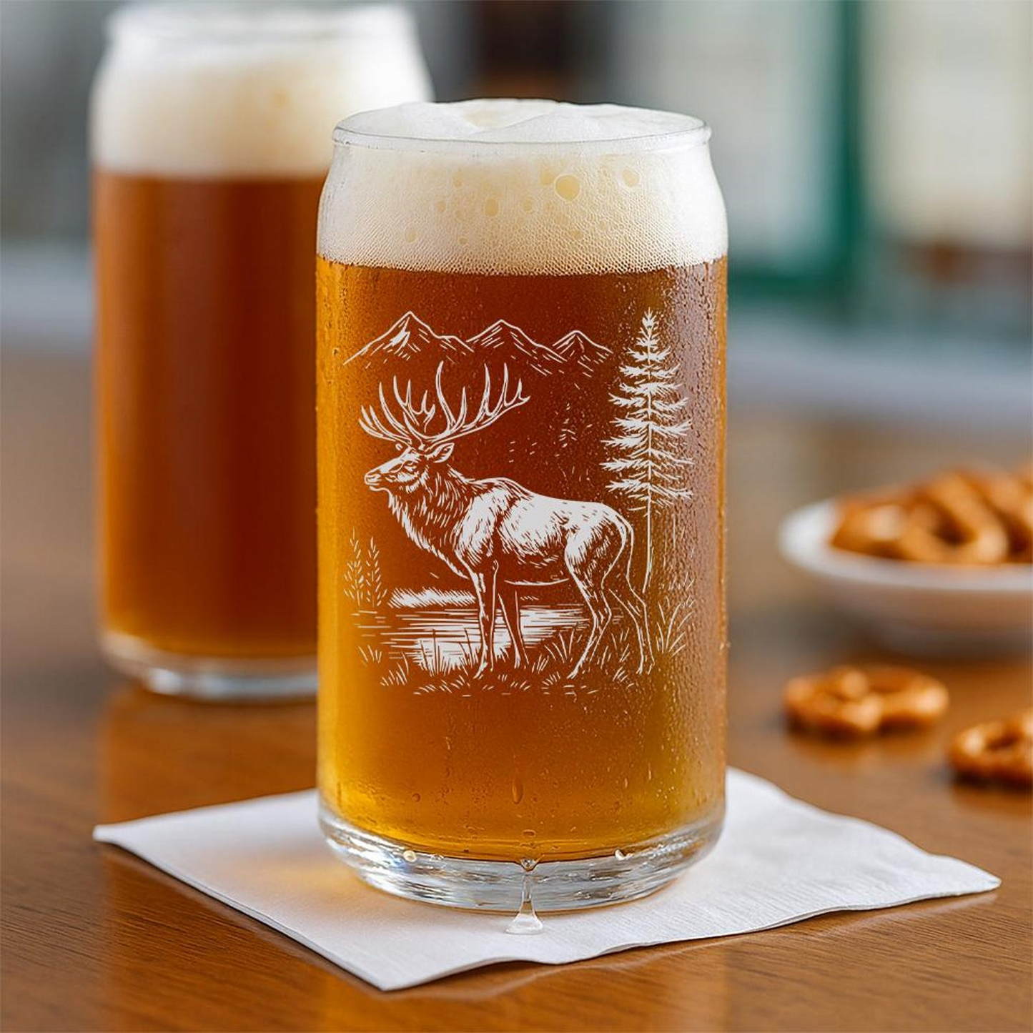 Elk Beer Can Glass | Elk Silhouette Beer Can Glass | Gift for Hunters | Rustic Mountain Cabin Decor Fans