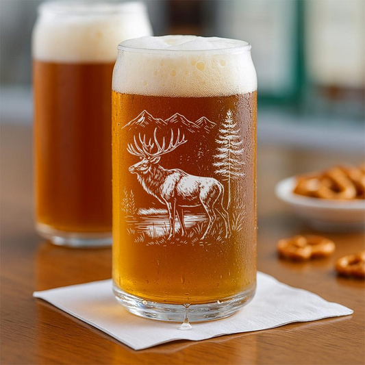 Elk Beer Can Glass | Elk Silhouette Beer Can Glass | Gift for Hunters | Rustic Mountain Cabin Decor Fans