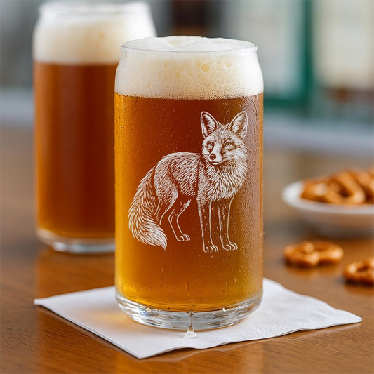 Fox Beer Can Glass | Etched Fox Silhouette Beer Can Glass | Gift for Animal Lovers