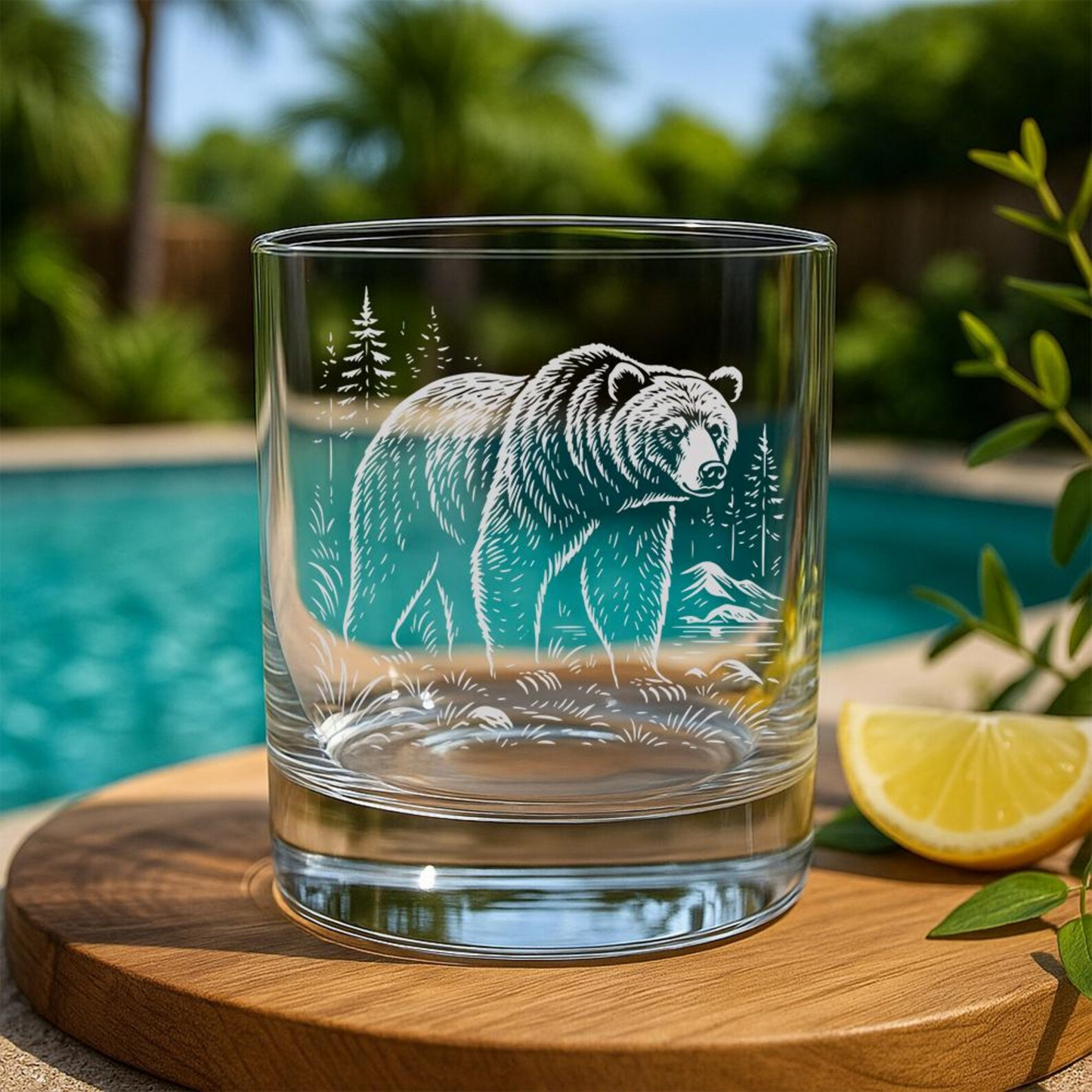 Grizzly Bear Whiskey Glass | Etched Grizzly Bear Silhouette Whiskey Glass | Gift for Animal Lovers