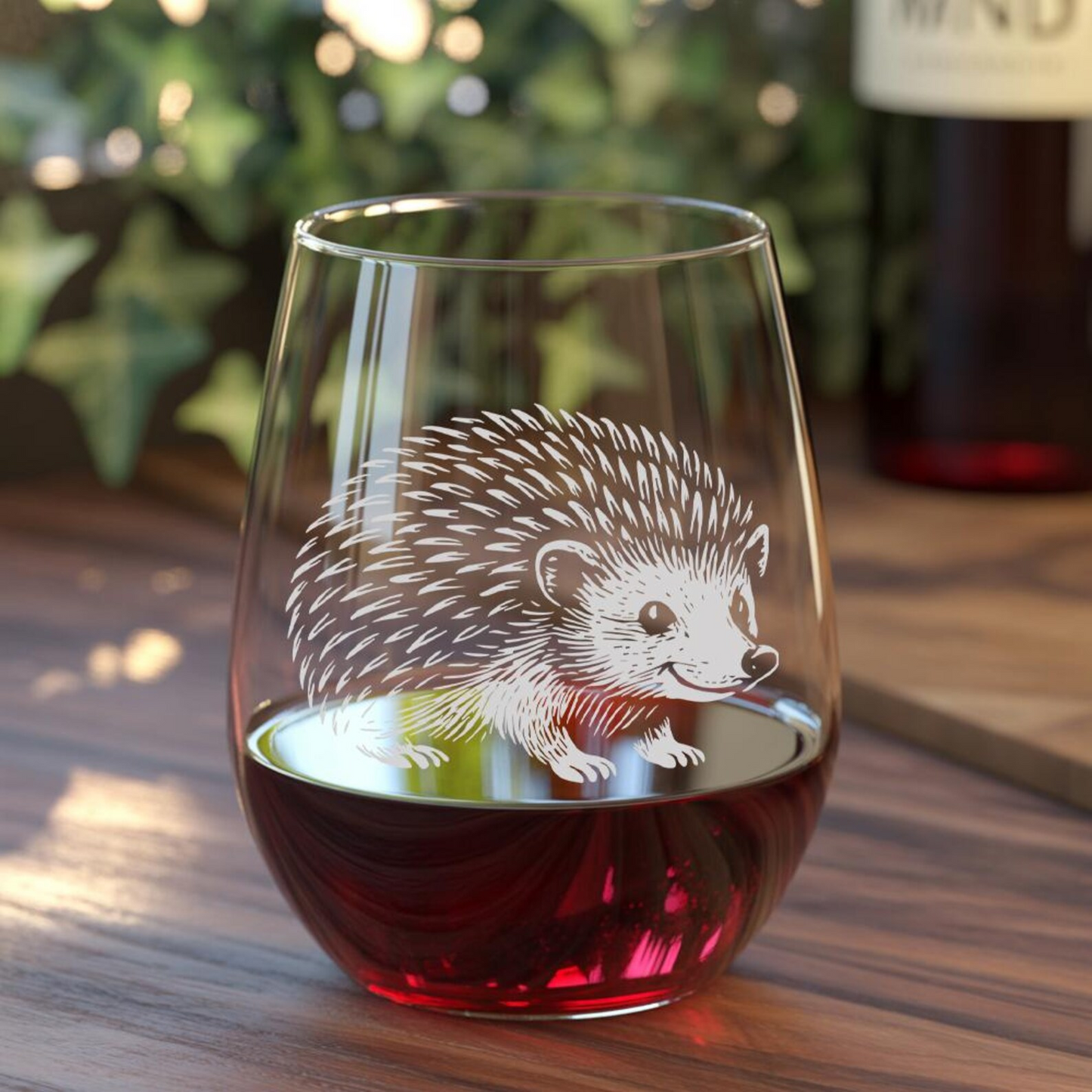 Hedgehog Stemless Wine Glass | Etched Hedgehog Silhouette Wine Glass | Gift for Animal Lovers