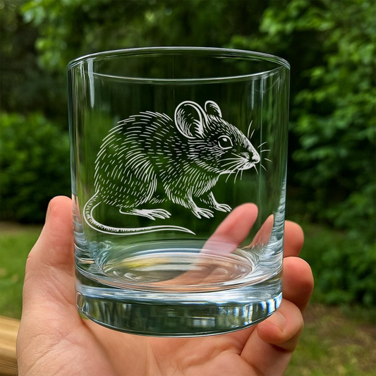 Mice Whiskey Glass | Etched Mice Silhouette Whiskey Glass | Gift for Animal Lovers