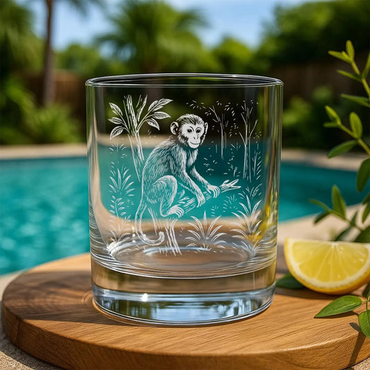 Monkey Whiskey Glass | Etched Monkey Silhouette Whiskey Glass | Wildlife Gift | Gift for Animal Lovers