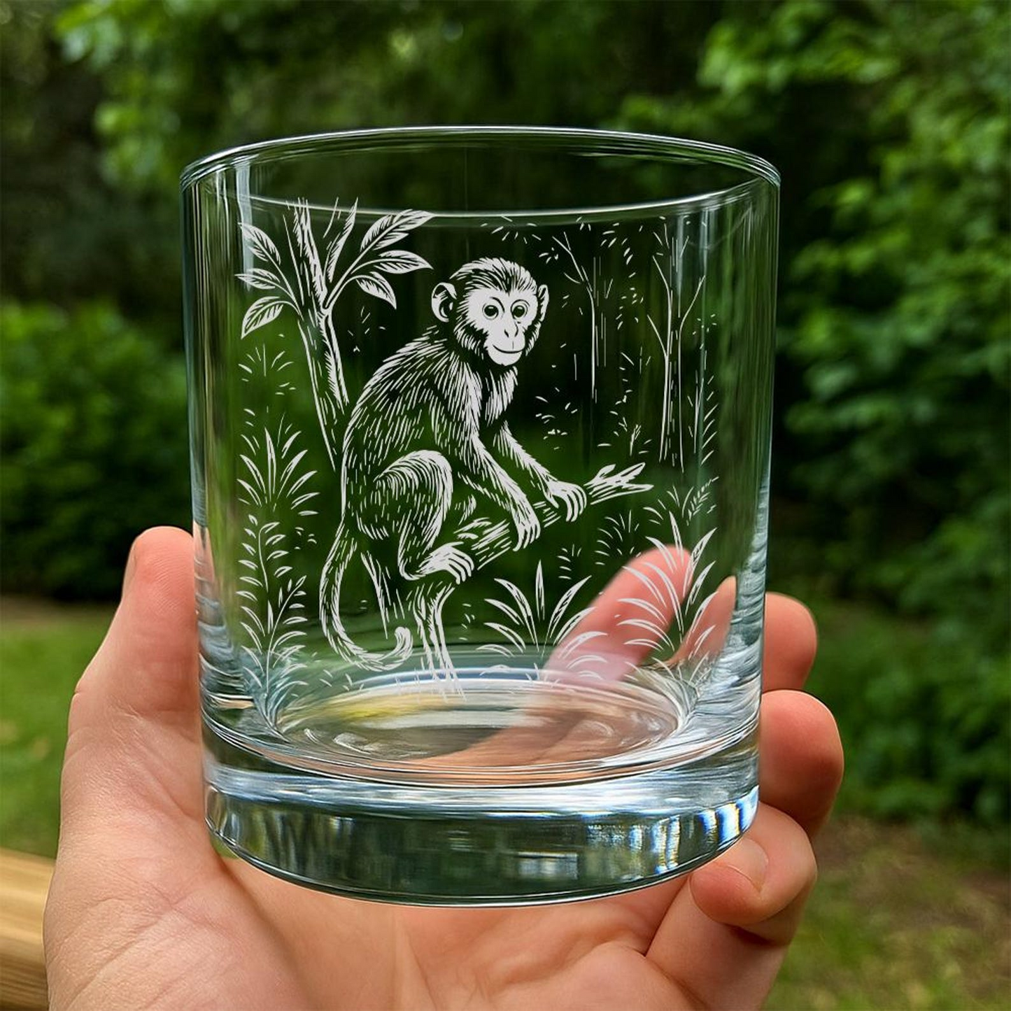 Monkey Whiskey Glass | Etched Monkey Silhouette Whiskey Glass | Wildlife Gift | Gift for Animal Lovers