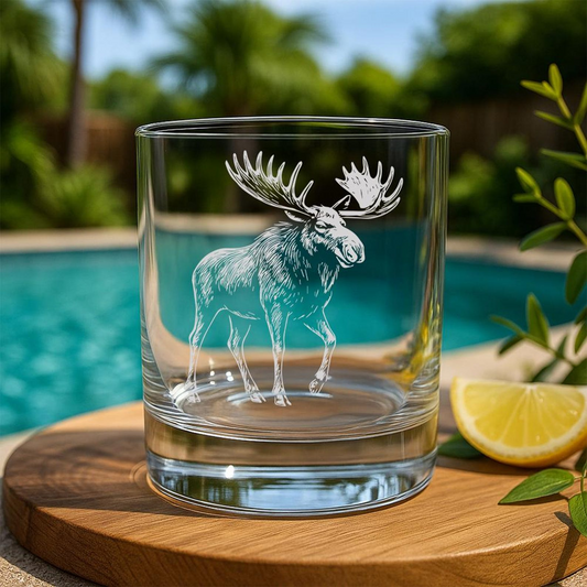Moose Whiskey Glass | Etched Moose Silhouette Whiskey Glass | Gift For Animal Lovers