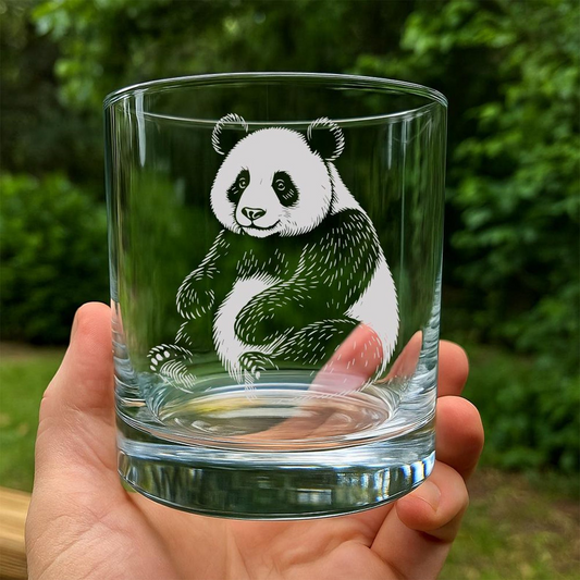 Panda Whiskey Glass | Etched Panda Silhouette Whiskey Glass | Wildlife Gift | Gift for Animal Lovers