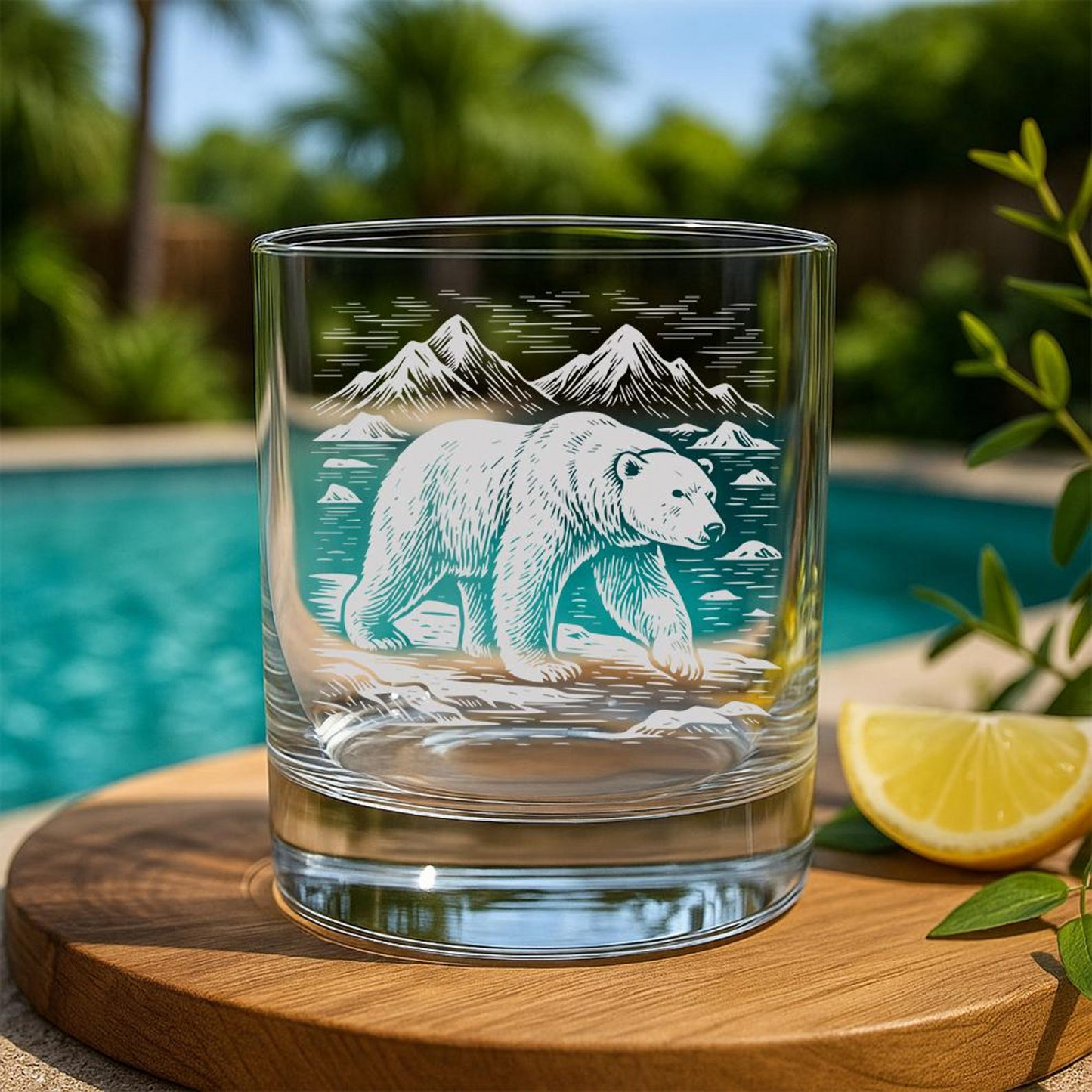 Polar Bear Whiskey Glass | Etched Polar Bear Silhouette Whiskey Glass | Gift for Animal Lovers