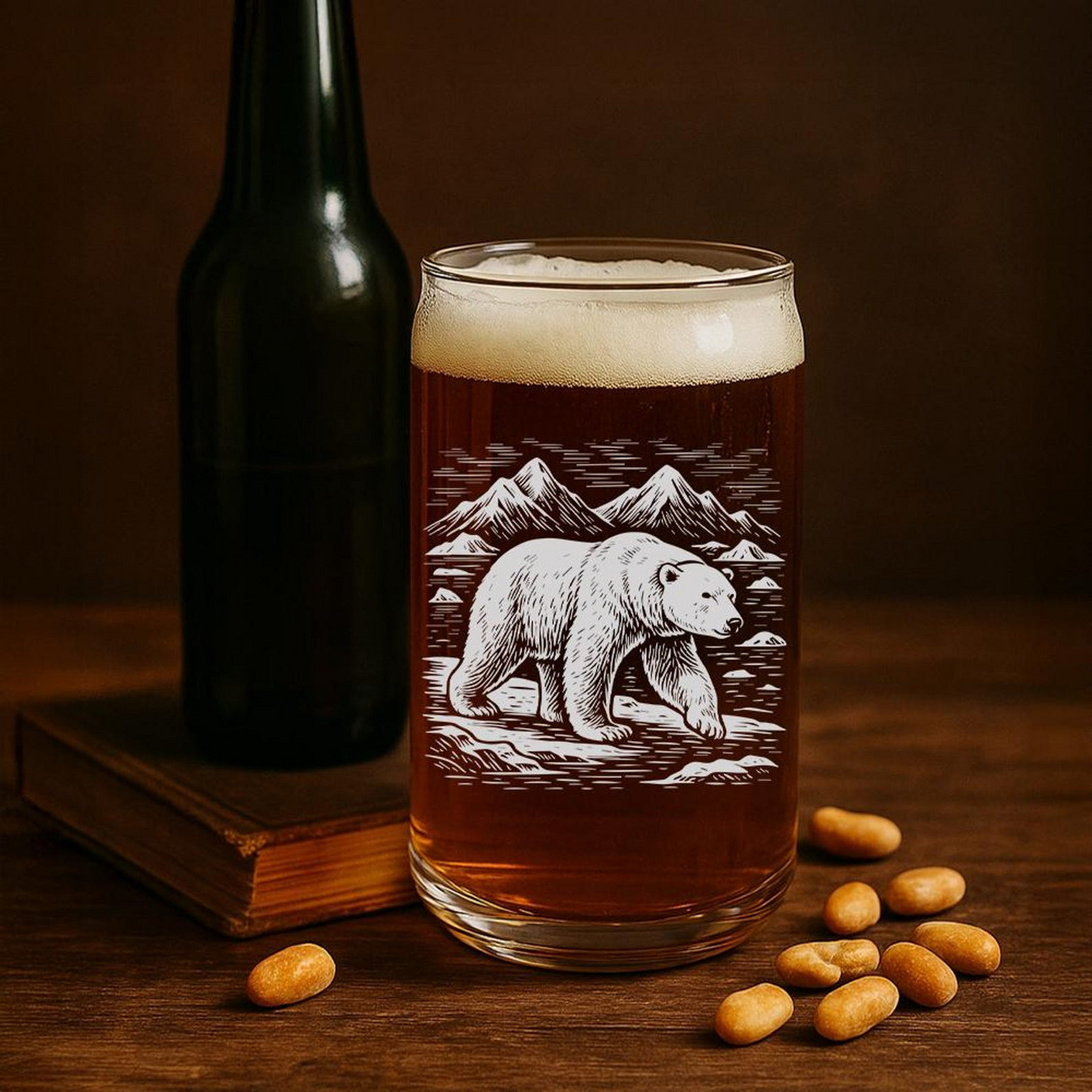 Polar Bear Beer Can Glass | Etched Polar Bear Silhouette Beer Can Glass | Gift for Animal Lovers