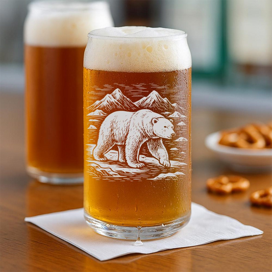 Polar Bear Beer Can Glass | Etched Polar Bear Silhouette Beer Can Glass | Gift for Animal Lovers