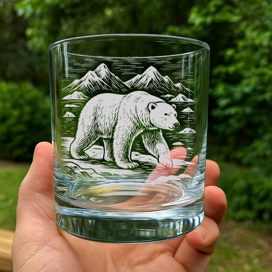Polar Bear Whiskey Glass | Etched Polar Bear Silhouette Whiskey Glass | Gift for Animal Lovers