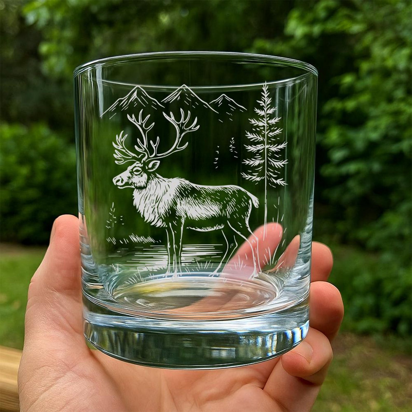 Reindeer Whiskey Glass | Etched Reindeer Silhouette Whiskey Glass | Gift For Animal Lovers