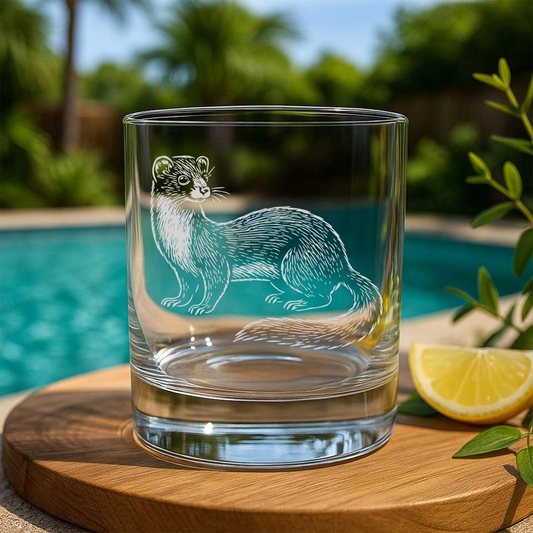 Weasel Whiskey Glass | Etched Weasel Silhouette Whiskey Glass | Wildlife Gift | Gift for Animal Lovers