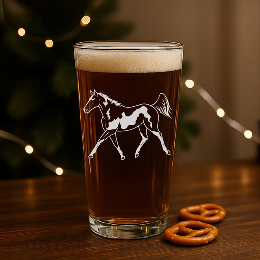 American Paint Horse Pint Glass | Etched American Paint Horse Silhouette Beer Glaass | Gift For Horse Lovers