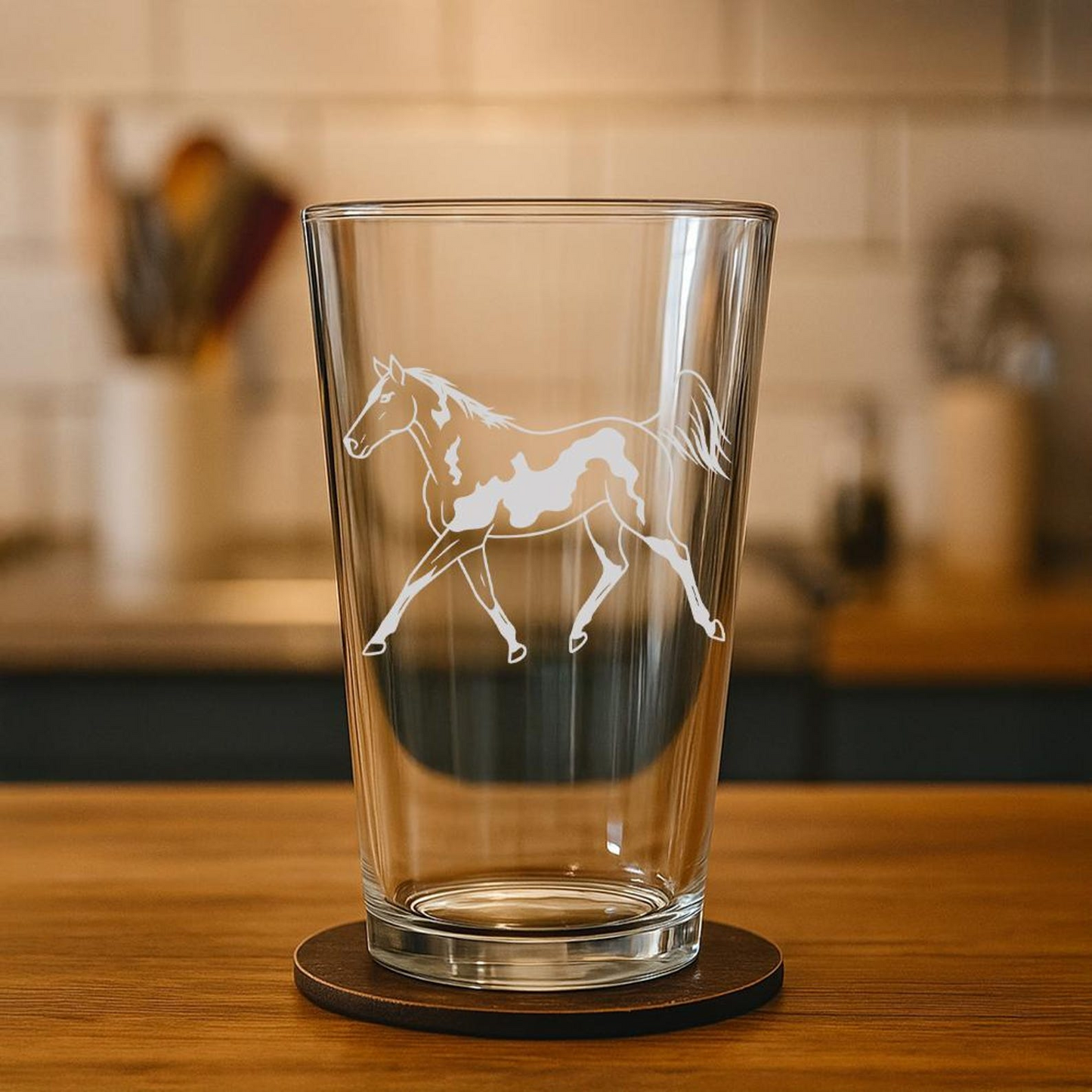 American Paint Horse Pint Glass | Etched American Paint Horse Silhouette Beer Glaass | Gift For Horse Lovers