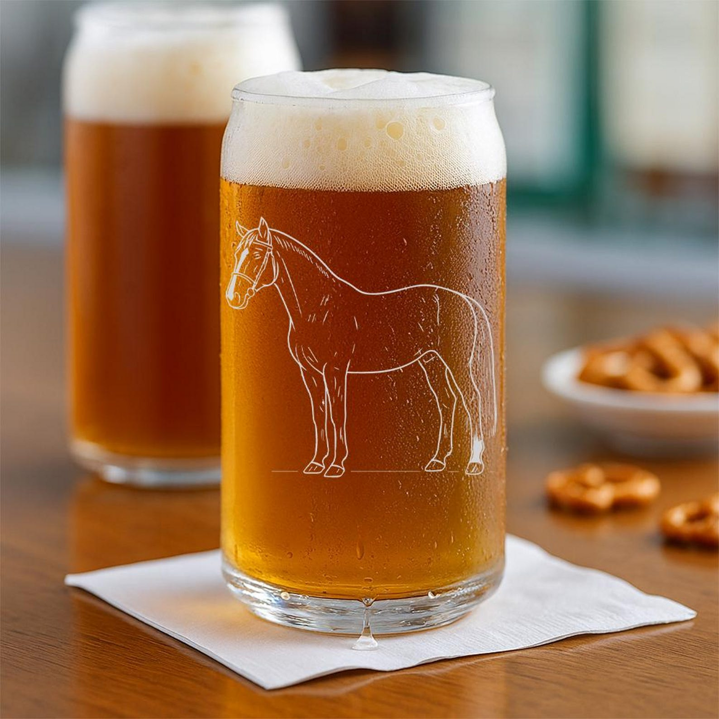 Hanoverian Horse Beer Can Glass | Etched Hanoverian Horse Silhouette Beer Can Glass | Gift for Horse Lovers