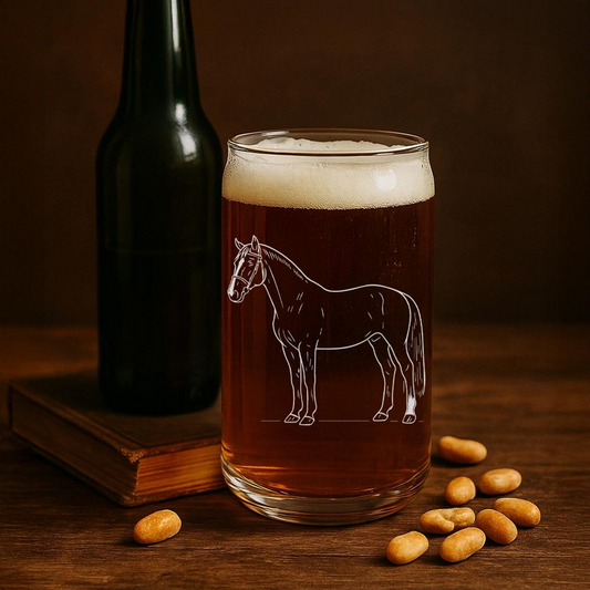 Hanoverian Horse Beer Can Glass | Etched Hanoverian Horse Silhouette Beer Can Glass | Gift for Horse Lovers