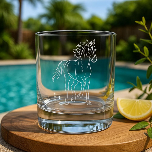 Mustang Horse Whiskey Glass | Etched Mustang Horse Silhouette Whiskey Glass | Gift For Horse Lovers