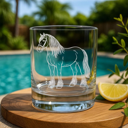 Percheron Horse Whiskey Glass | Etched Percheron Horse Silhouette Whiskey Glass | Gift for Horse Lovers