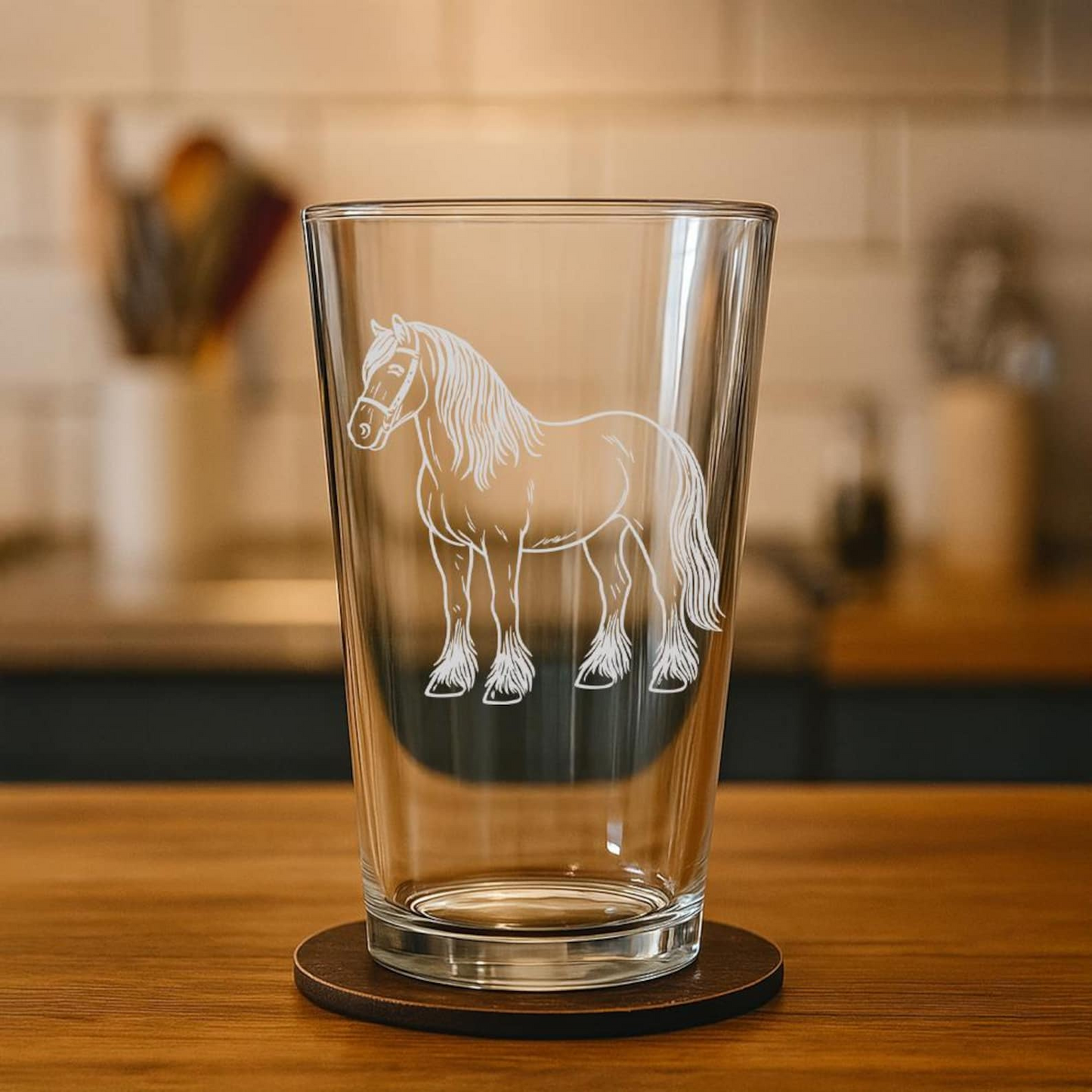 Percheron Horse Pint Glass | Etched Percheron Horse Silhouette Beer Glaass | Gift For Horse Lovers