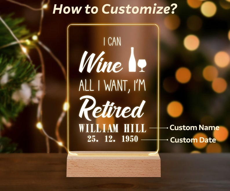 Custom Name And Date I'm Retired Led Light | Personalized Retirement Night Light | Retirement Gifts