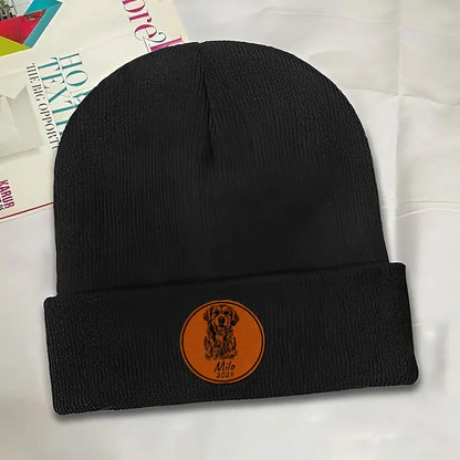 Custom Dog Photo Beanie Gifts | Personalized Winter Hats with Leather Patch | Dog Lovers Gifts