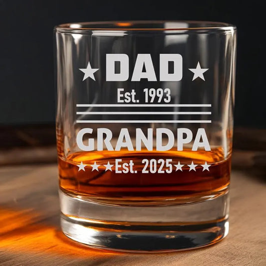 Personalized Dad Est Grandpa Est Glass | Father's Day Gift | Engraved Whiskey Glass