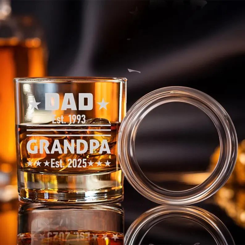 Personalized Dad Est Grandpa Est Glass | Father's Day Gift | Engraved Whiskey Glass