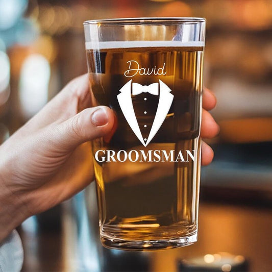 Personalised Groomsman Pint Glass | Gift for Best Man | Groomsman Gift | Best Man Beer Glass