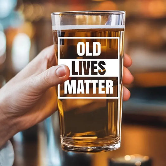 Old Lives Matter American Flag Pint Glass | Funny Birthday Fathers Day Gift for Dad | Papa Old Man Glass | Beer Glass