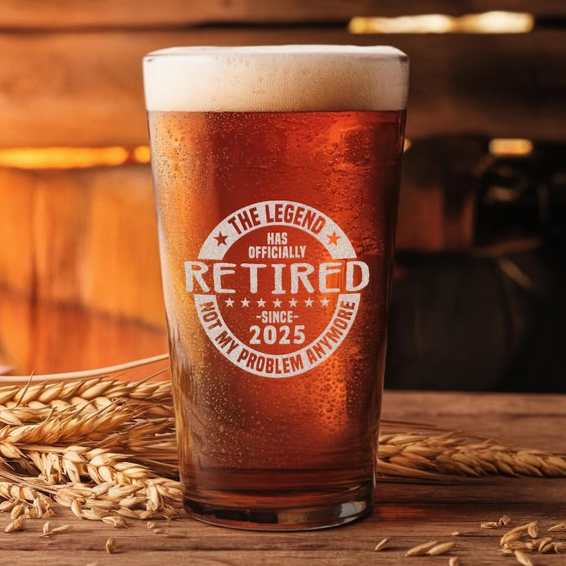 Personalized The Legend Has Retired Pint Glass | Retirement Glass | Engraved Pint Glass | Retired Gift For Father Day